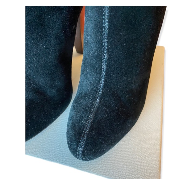 Like New Joie Caviar Black Suede Tall Heeled Boots With Stitching detail round - Picture 3 of 8
